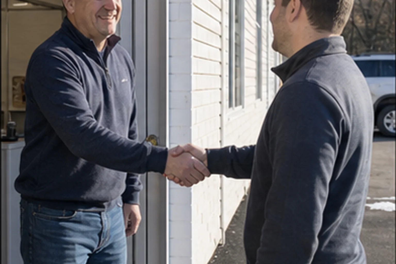 Auto body technician reviewing a written repair estimate with a customer